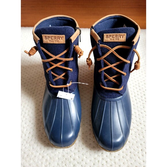 Sperry Women's Saltwater Emboss Wool Rain Winter Snow DUCK BOOT Navy Sz 10 - Picture 2 of 9